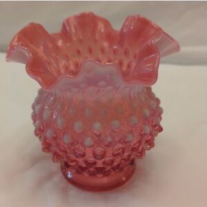 Fenton Rose Hobnail Vase with Ruffled Edge